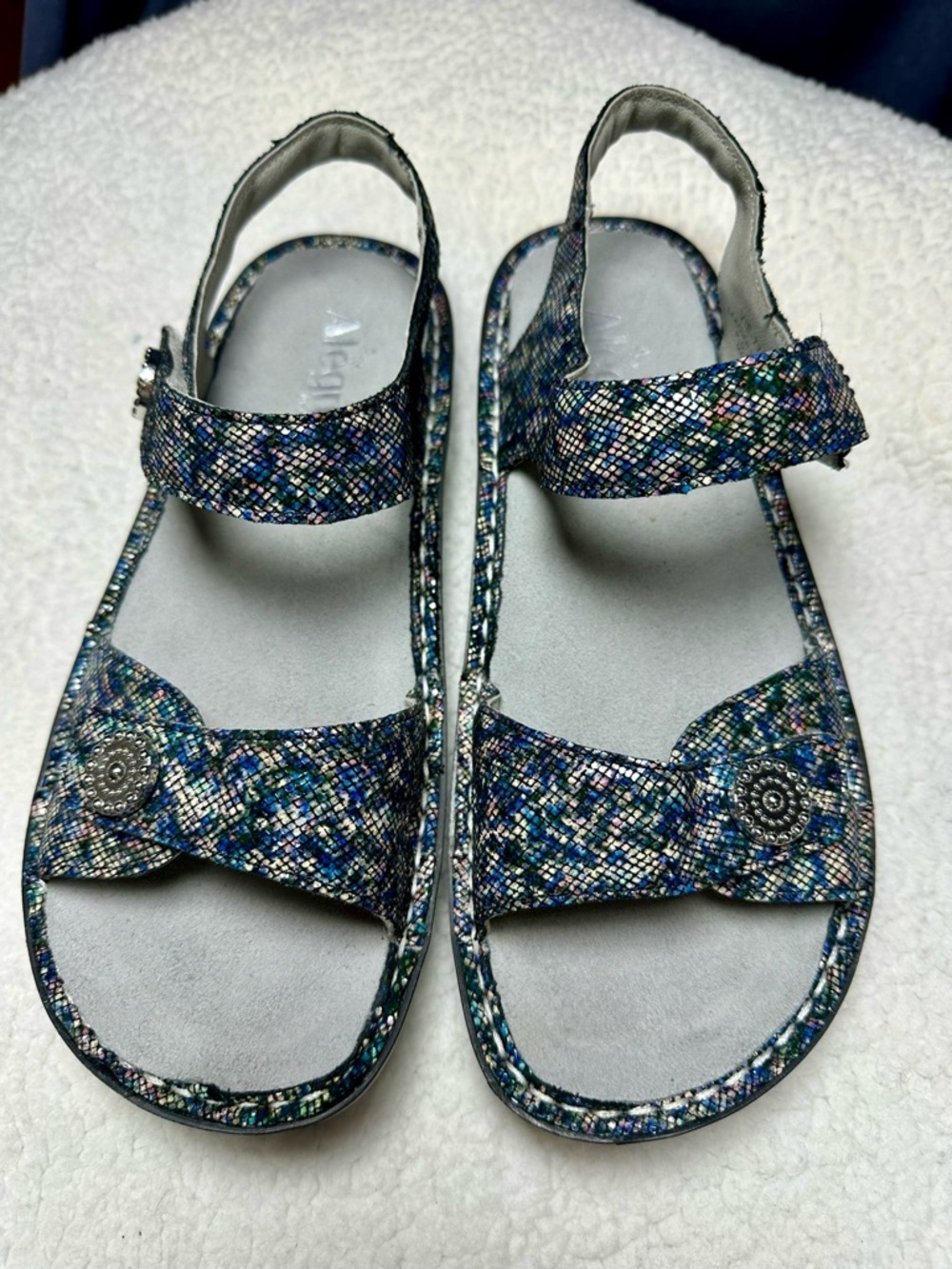 Alegria Vienna Multicolor Blue Patterned Slingback Sandals size 38 US 7.5-8
